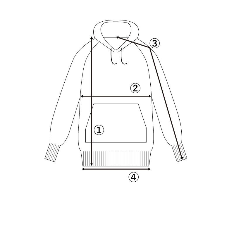 TOPS トップス(ラグランスリーブ)のサイズガイド